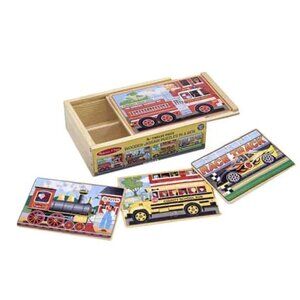 Melissa & Doug Vehicles 4-In-1 Wooden Jigsaw Puzzles in a Storage Box (48 Pcs)